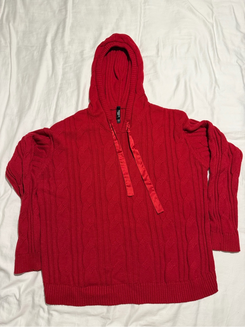 torrid Red Cable-Knit Hoodie with Ribbon Ties